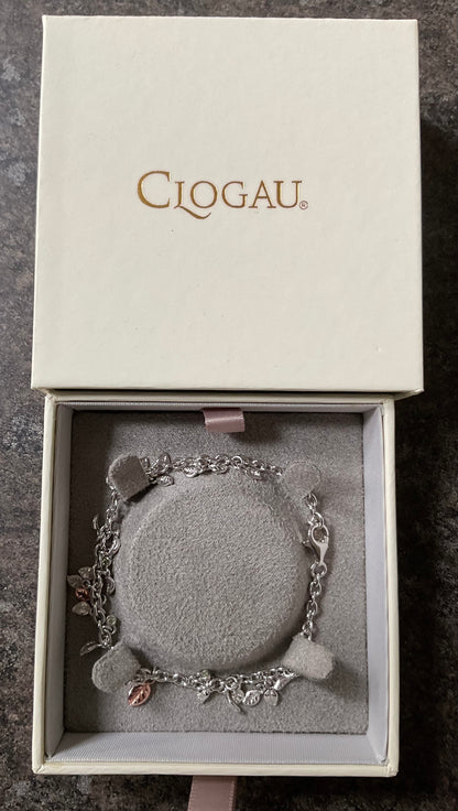 Clogau Awelon Peridot Leaves bracelet 18.5cm in silver and rose gold