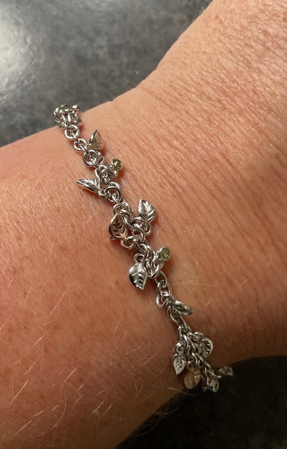 Clogau Awelon Peridot Leaves bracelet 18.5cm in silver and rose gold