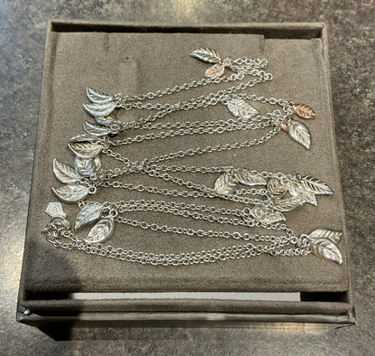 Clogau Rare Awelon 40” long leaves necklace in silver and rose gold 19.20g