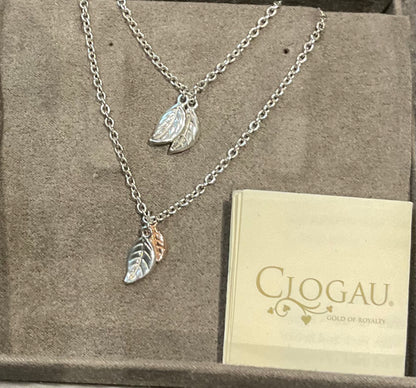 Clogau Rare Awelon 40” long leaves necklace in silver and rose gold 19.20g