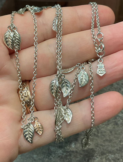 Clogau Rare Awelon 40” long leaves necklace in silver and rose gold 19.20g