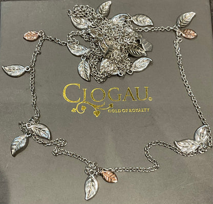 Clogau Rare Awelon 40” long leaves necklace in silver and rose gold 19.20g