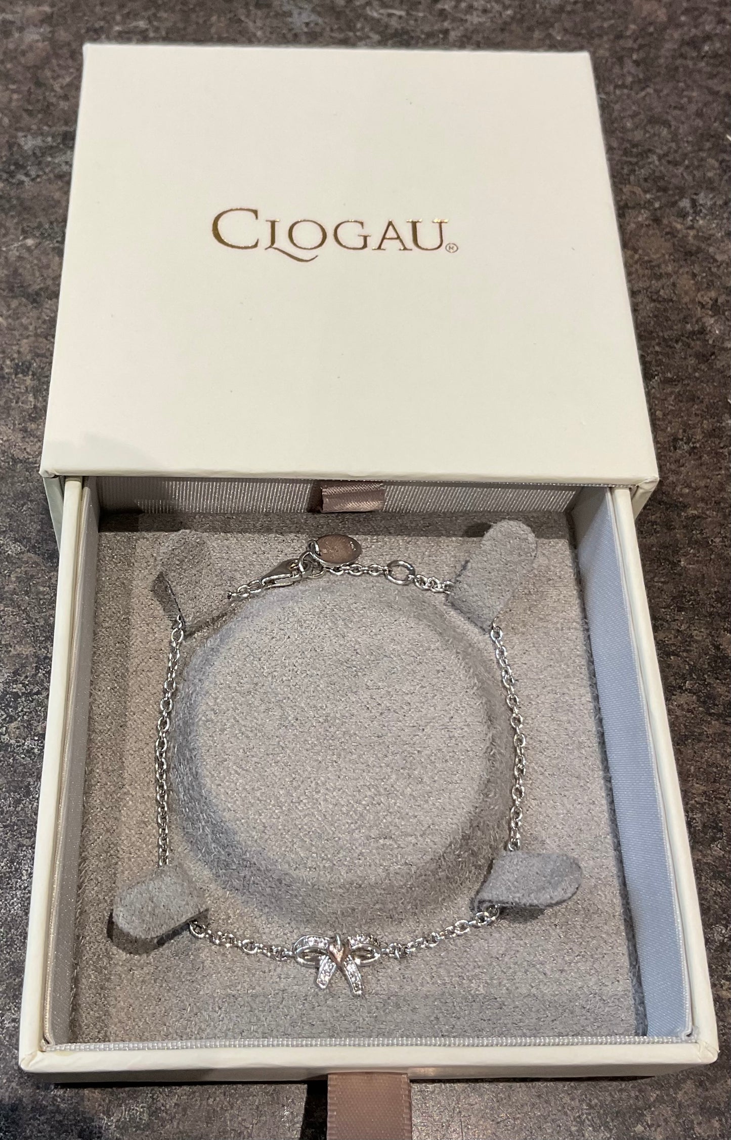 Clogau White Topaz Tree of Life Bow bracelet 17.5 - 18.5cm in silver and rose gold