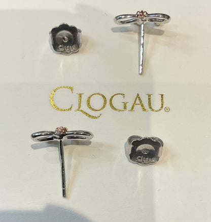 Clogau White Topaz Tree of Life Bow stud earrings in silver and rose gold