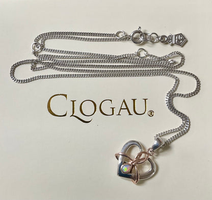 Clogau Dwynwen Forever Yours Opal Heart pendant necklace 18-22” in silver and rose gold