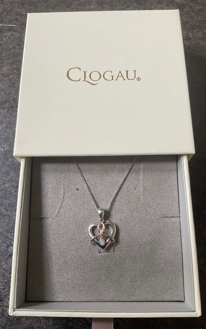 Clogau Dwynwen Forever Yours Opal Heart pendant necklace 18-22” in silver and rose gold