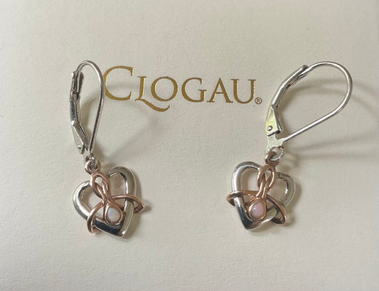 Clogau Forever Yours Dwynwen Opal heart drop lever back earrings in 925 silver and 9ct rose gold