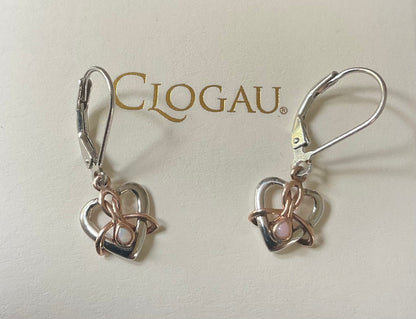 Clogau Forever Yours Dwynwen Opal heart drop lever back earrings in 925 silver and 9ct rose gold