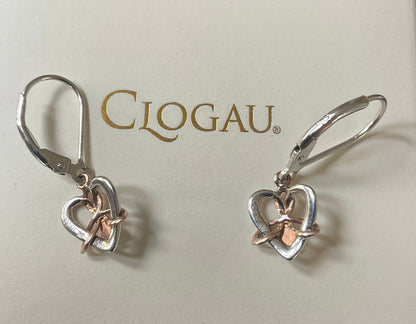 Clogau Forever Yours Dwynwen Opal heart drop lever back earrings in 925 silver and 9ct rose gold