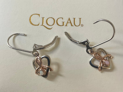 Clogau Forever Yours Dwynwen Opal heart drop lever back earrings in 925 silver and 9ct rose gold