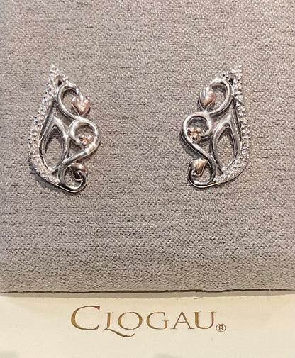 Clogau White Topaz Masque stud earrings in silver and rose gold