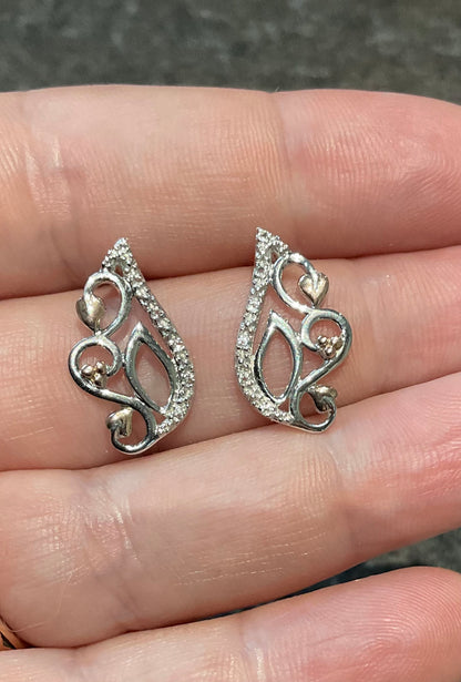 Clogau White Topaz Masque stud earrings in silver and rose gold