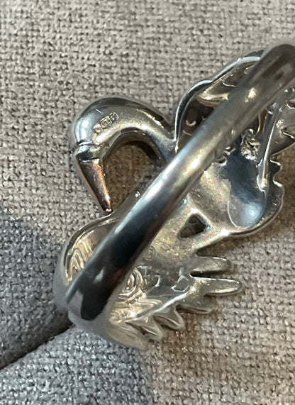 Rare Clogau Royal Swan ring size R1/2 in silver and rose gold Vintage 4.93g