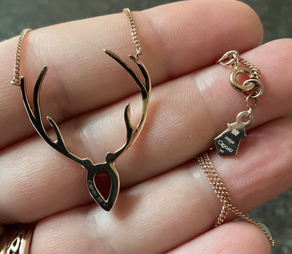 Clogau 9ct Royal Stag Garnet Cabochon Rose Gold necklet 17” necklace Very Rare