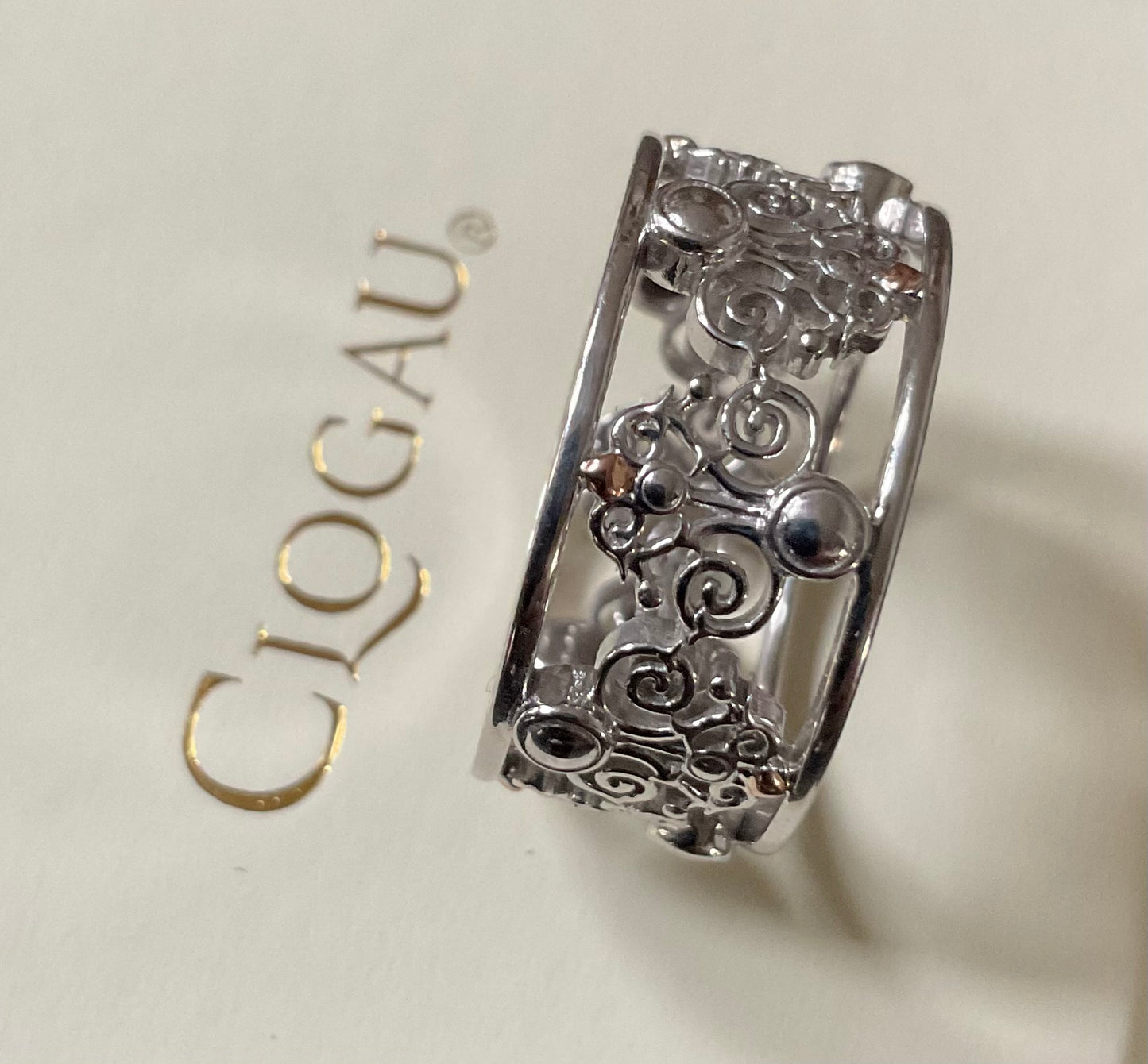Clogau Bohemia Pink Sapphire Fleur-de-lis ring size P in silver and rose gold