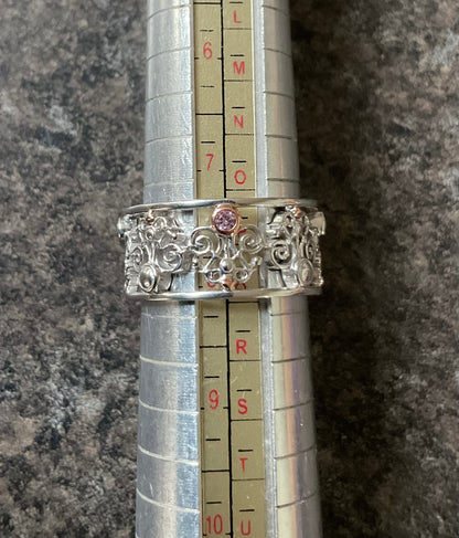 Clogau Bohemia Pink Sapphire Fleur-de-lis ring size P in silver and rose gold
