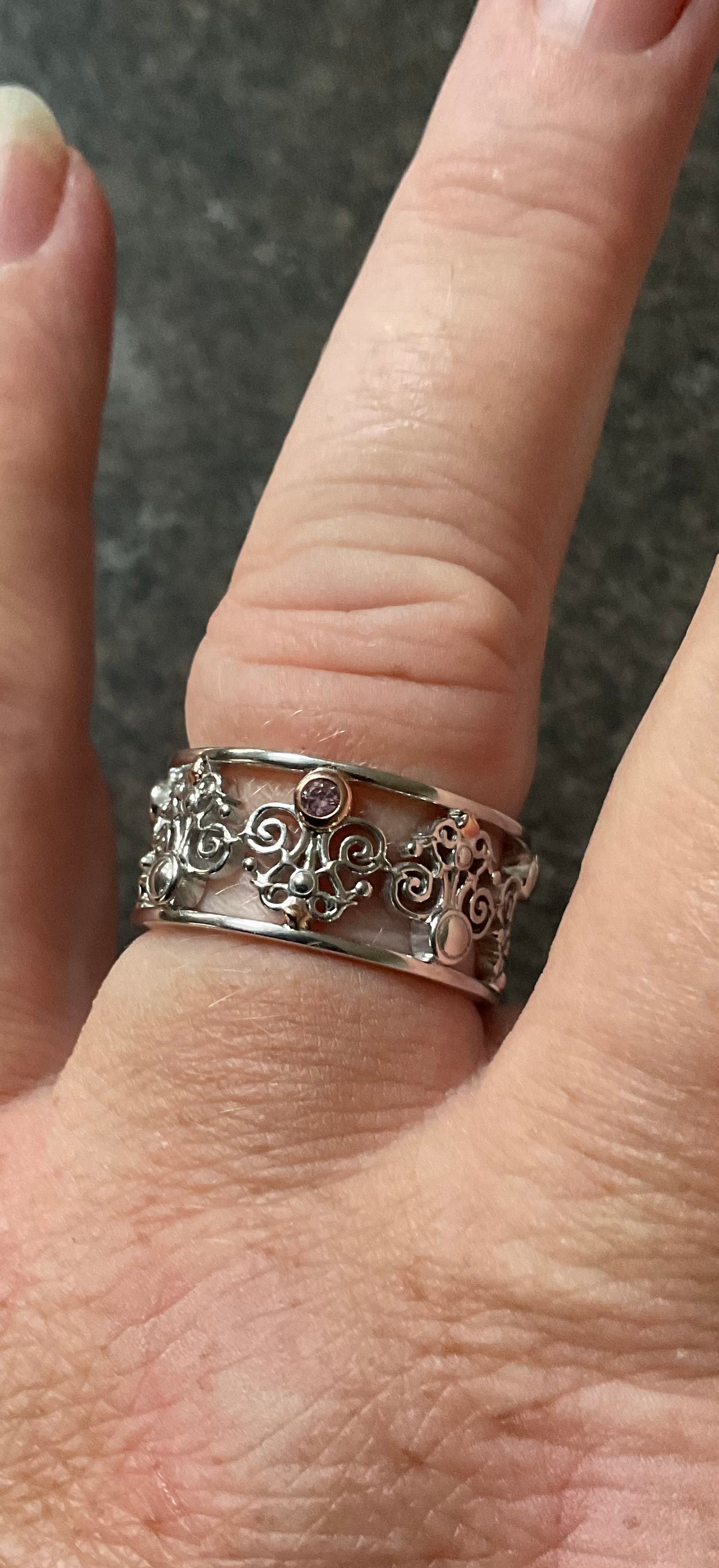 Clogau Bohemia Pink Sapphire Fleur-de-lis ring size P in silver and rose gold