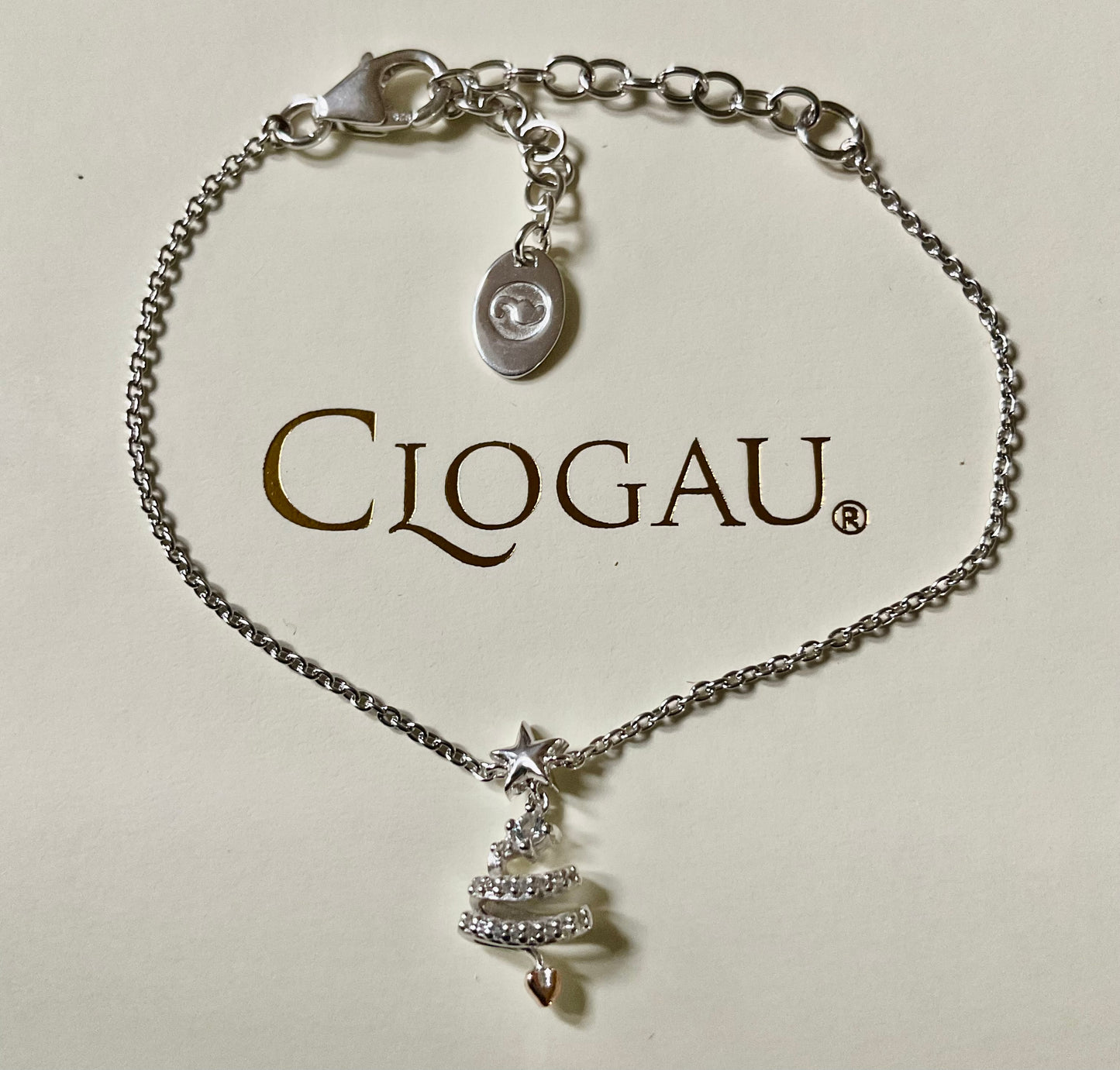 Clogau White Topaz Christmas Tree affinity chain bracelet 14-18.5cm silver and rose gold