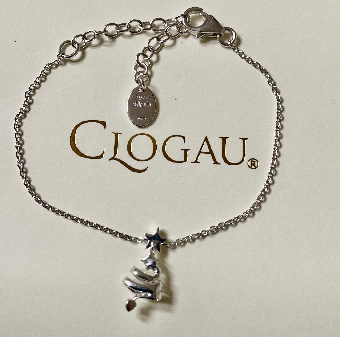 Clogau White Topaz Christmas Tree affinity chain bracelet 14-18.5cm silver and rose gold