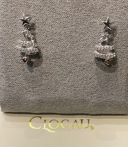 Clogau White Topaz Christmas Tree drop earrings in silver and rose gold