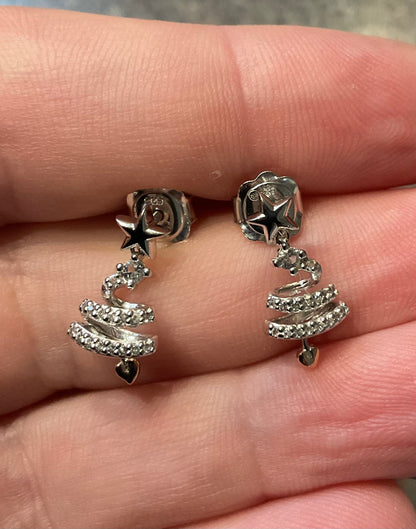 Clogau White Topaz Christmas Tree drop earrings in silver and rose gold
