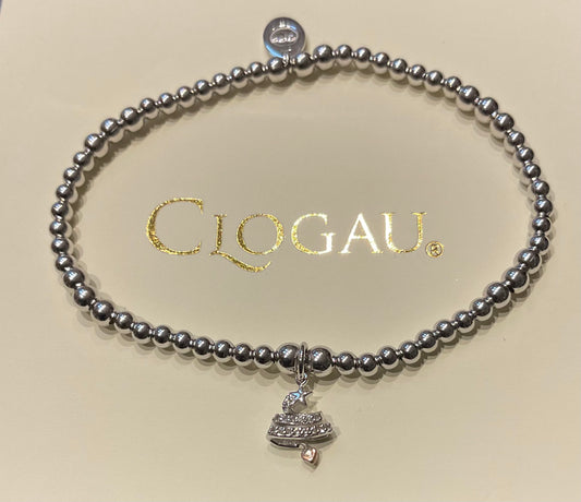 Clogau White Topaz Christmas Tree affinity bead stretch bracelet in silver and rose gold