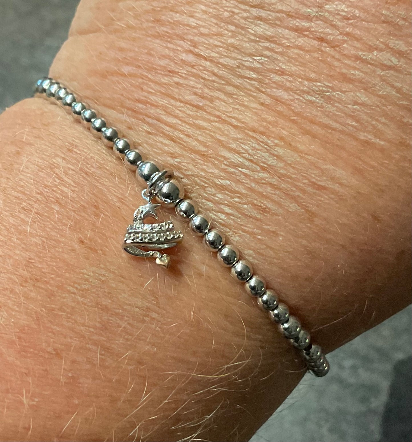 Clogau White Topaz Christmas Tree affinity bead stretch bracelet in silver and rose gold