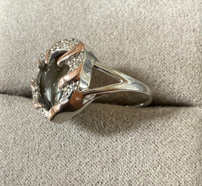 Clogau Dinas Emrys Labradorite and White Topaz ring size N in silver and rose gold