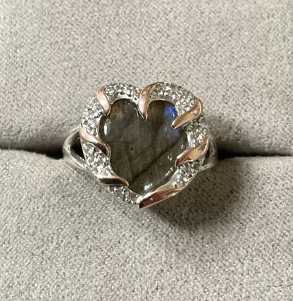 Clogau Dinas Emrys Labradorite and White Topaz ring size N in silver and rose gold