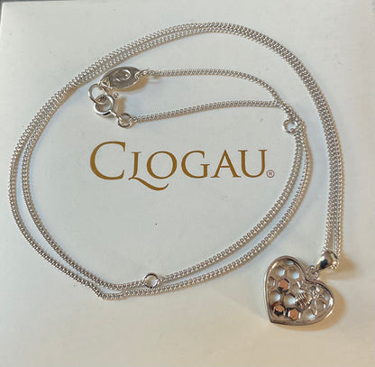 Clogau Honey Bee Honeycomb Heart pendant necklace in silver and rose gold 18-22”