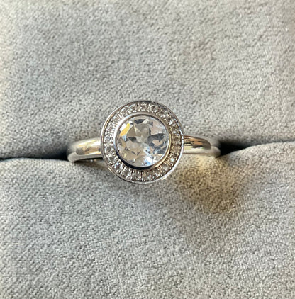 Clogau Ar Dan White Topaz Cocktail ring size T in silver and rose gold