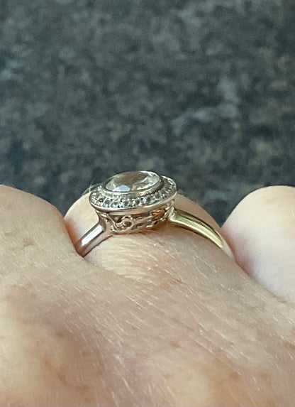 Clogau Ar Dan White Topaz Cocktail ring size T in silver and rose gold