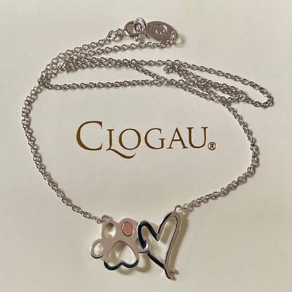 Clogau Paw Prints on my Heart necklet necklace 18” in silver and rose gold