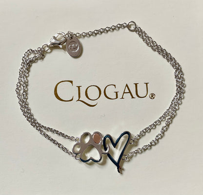 Clogau Paw Prints on my Heart bracelet 16 to 18.5cm in silver and rose gold