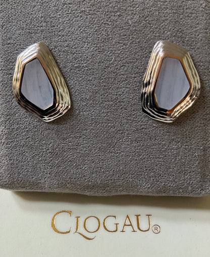Clogau Capstones Blue Lace Agate stud earrings in silver and rose gold