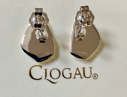Clogau Capstones Blue Lace Agate stud earrings in silver and rose gold