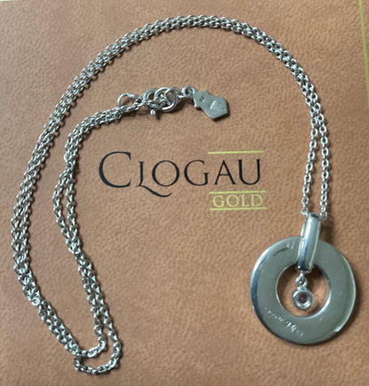 Clogau Tree of Life Pink Sapphire turning circle pendant necklace 18” in silver and rose gold
