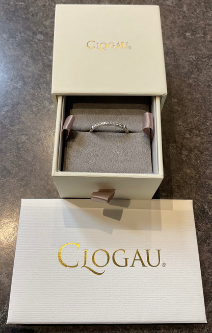 Clogau 9ct Timeless Love white gold and diamond 2mm wedding band ring size T (RRP £750)