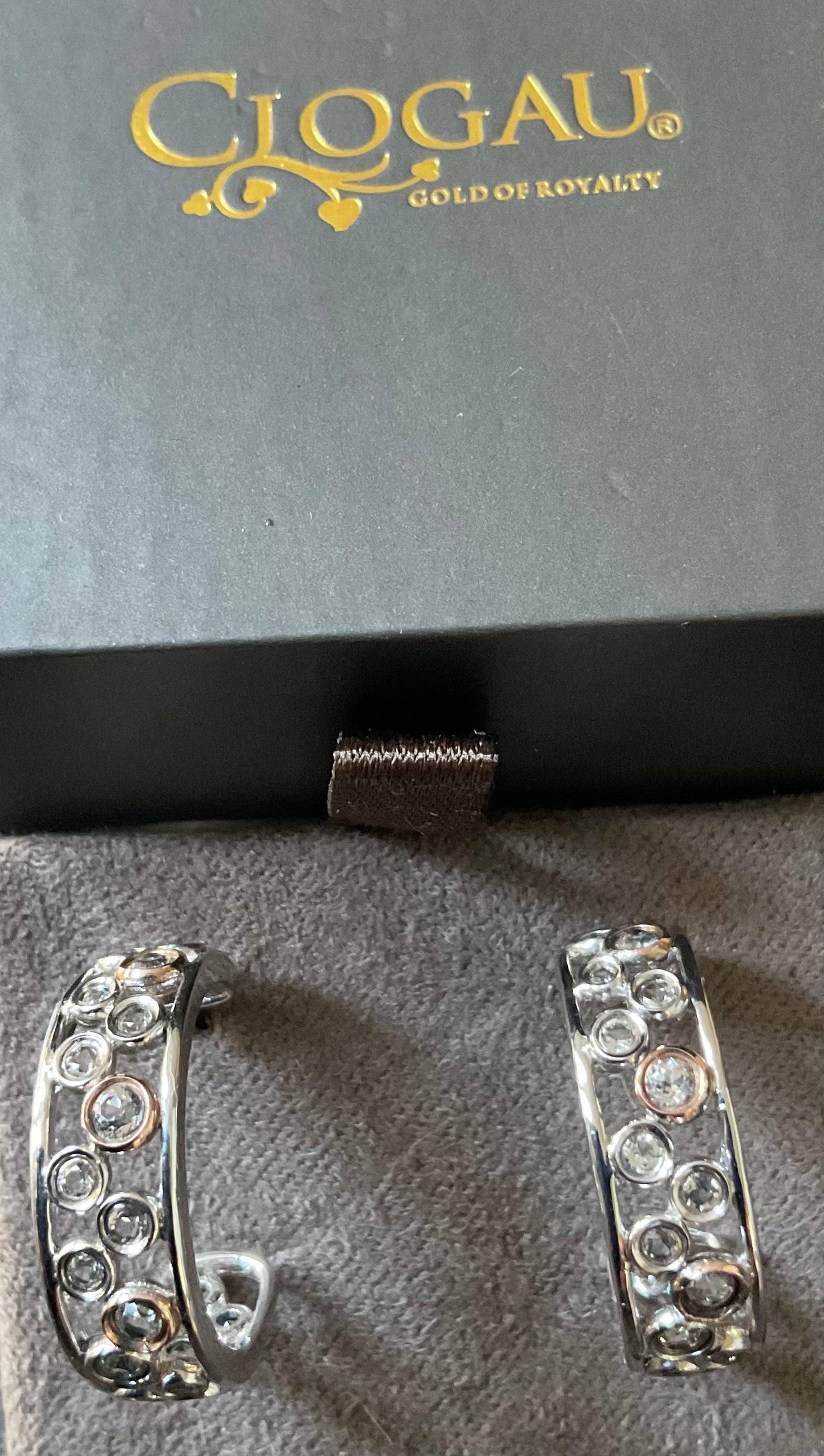 Clogau Celebration White Topaz 3/4 hoop earrings in silver and rose gold