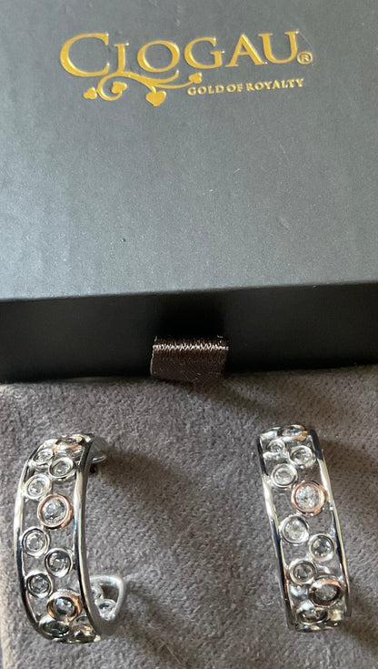 Clogau Celebration White Topaz 3/4 hoop earrings in silver and rose gold