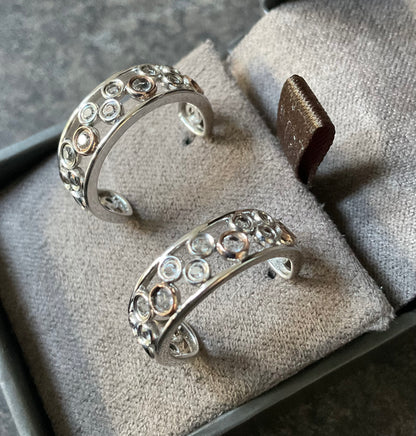Clogau Celebration White Topaz 3/4 hoop earrings in silver and rose gold