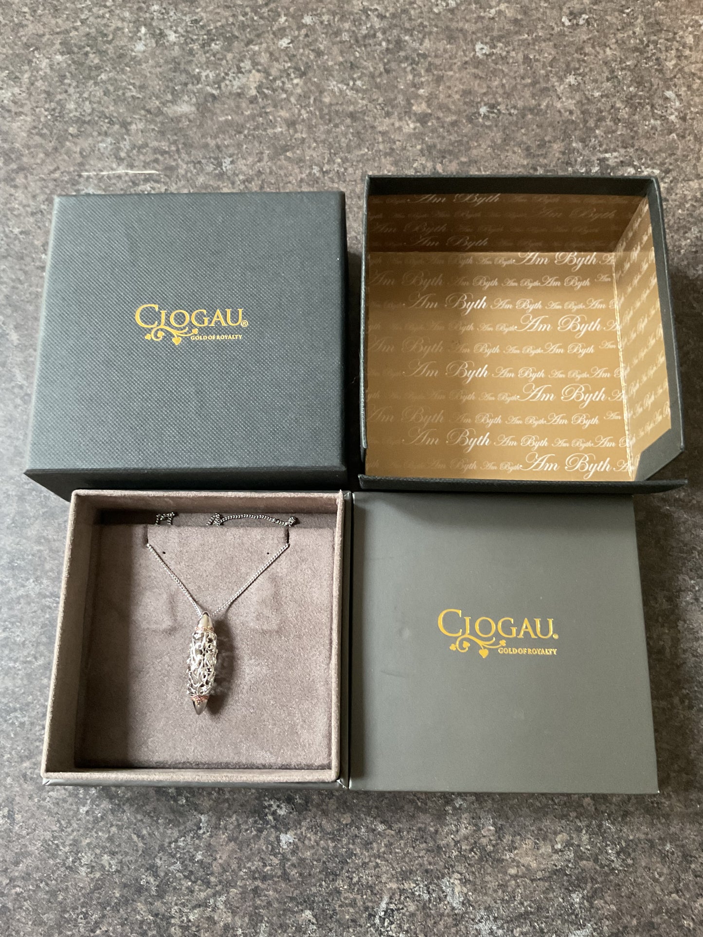 Clogau Am Byth Diamond lozenge pendant necklace in silver and rose gold