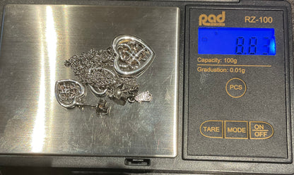 Clogau Welsh Royalty Heart pendant necklace and earrings set in silver and rose gold