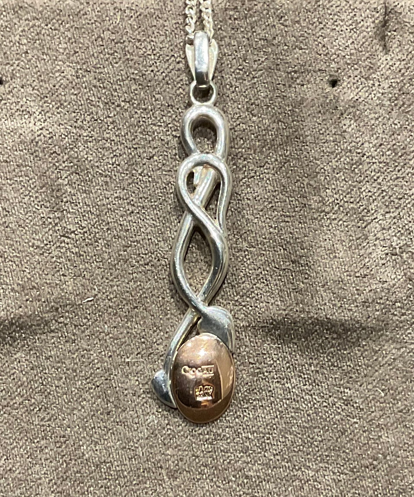 Vintage Clogau Lovespoon pendant necklace in silver and rose gold