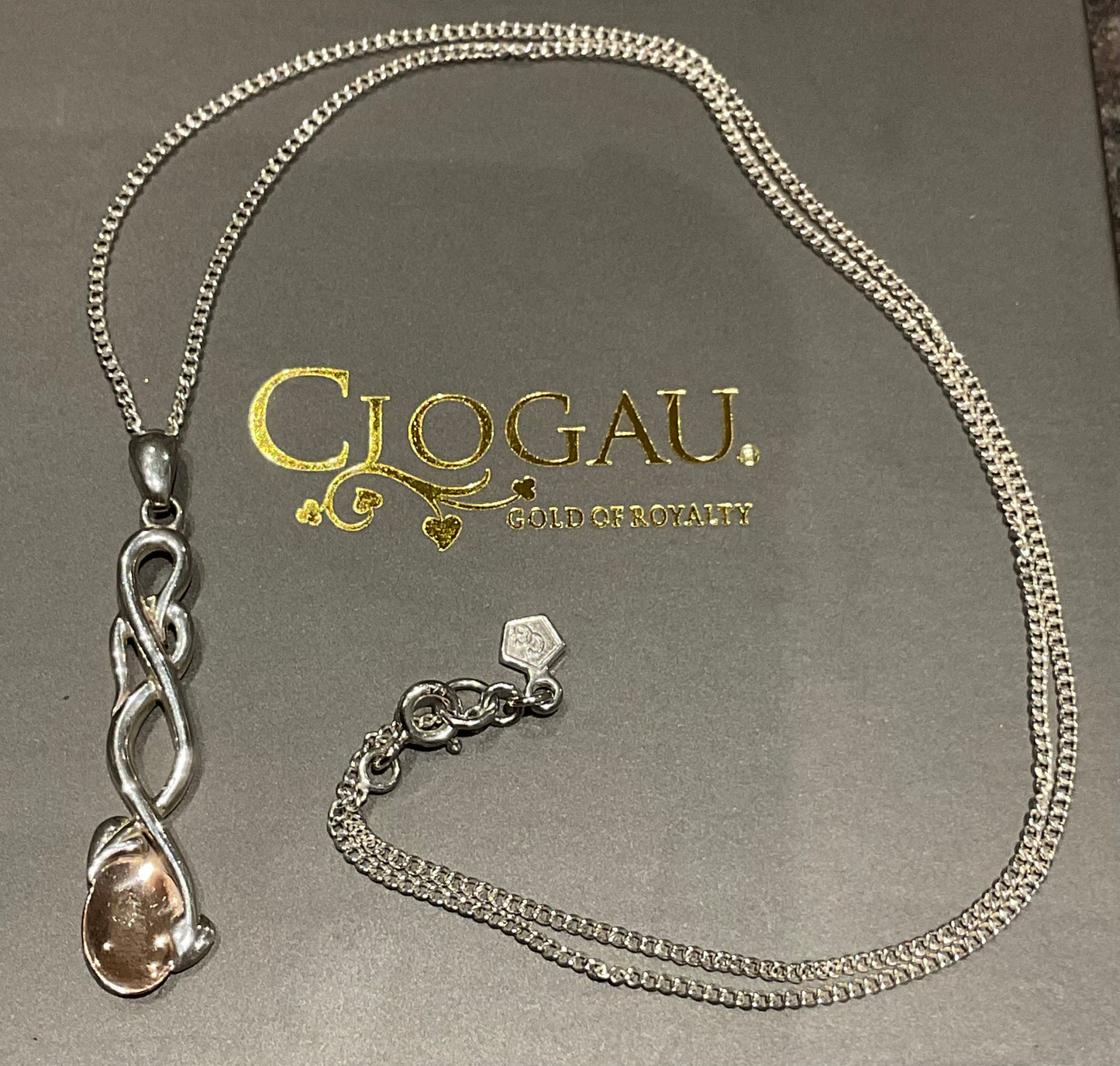 Vintage Clogau Lovespoon pendant necklace in silver and rose gold