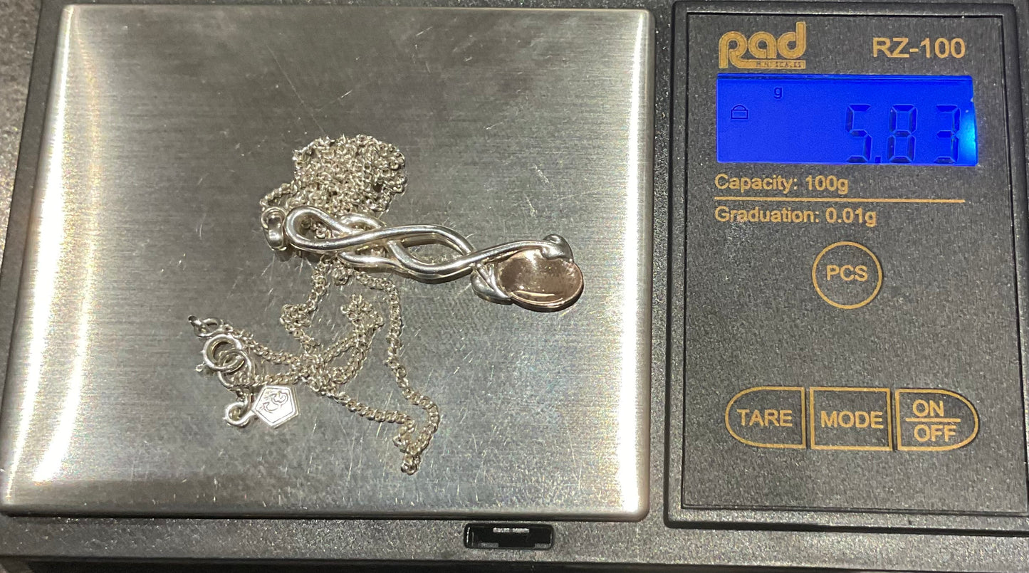 Vintage Clogau Lovespoon pendant necklace in silver and rose gold