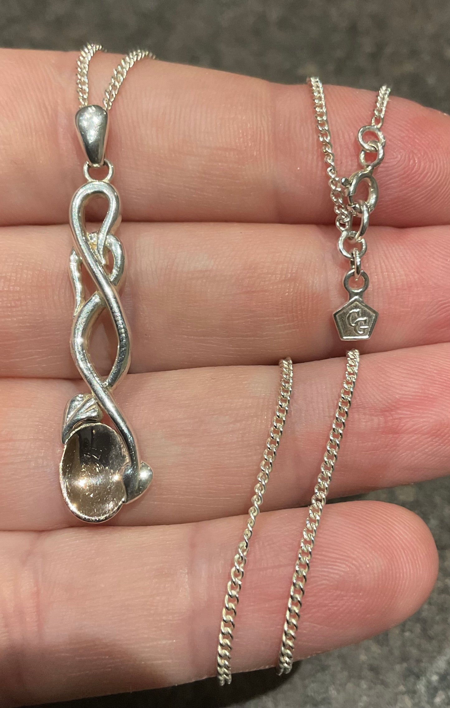 Vintage Clogau Lovespoon pendant necklace in silver and rose gold