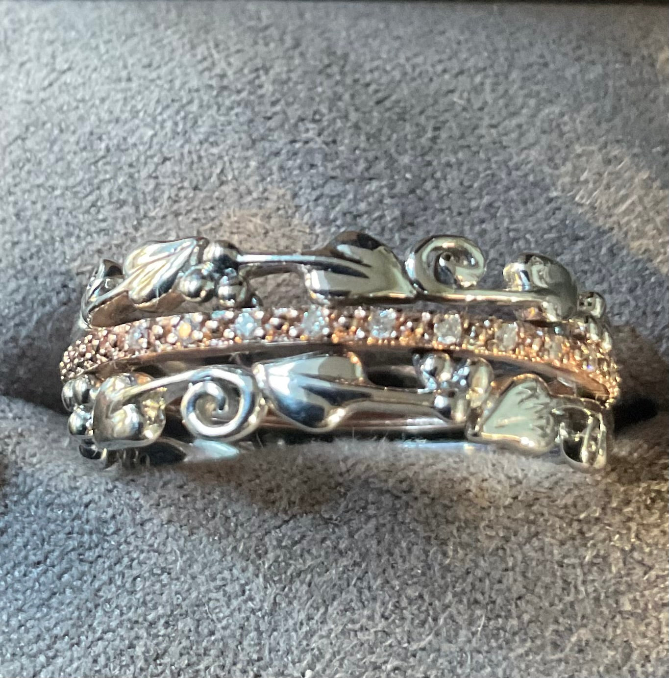 Clogau Am Byth Diamond ring size M silver and rose gold RRP £500