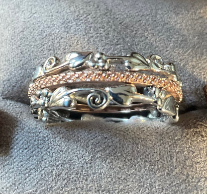 Clogau Am Byth Diamond ring size M silver and rose gold RRP £500