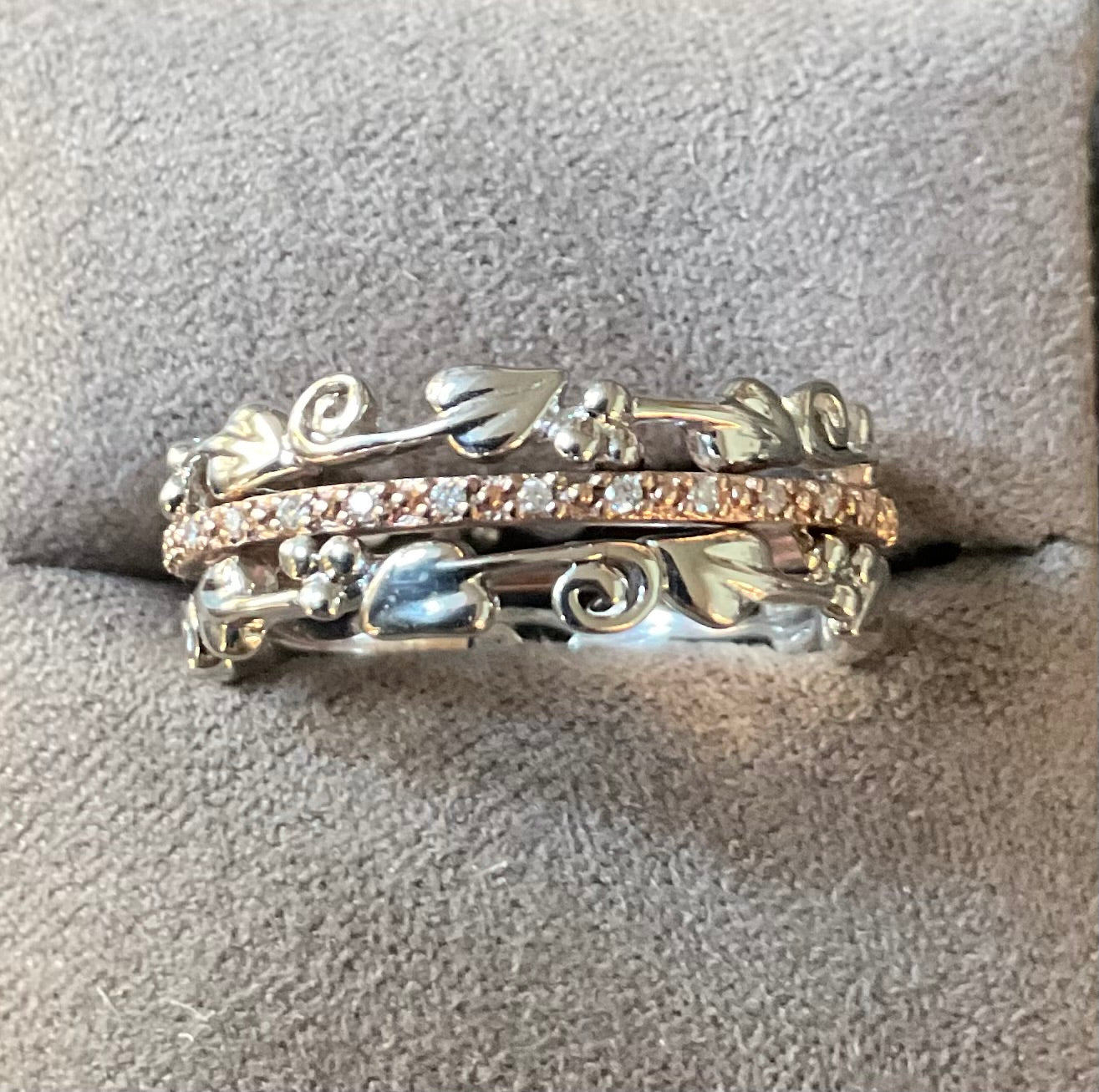 Clogau Am Byth Diamond ring size M silver and rose gold RRP £500